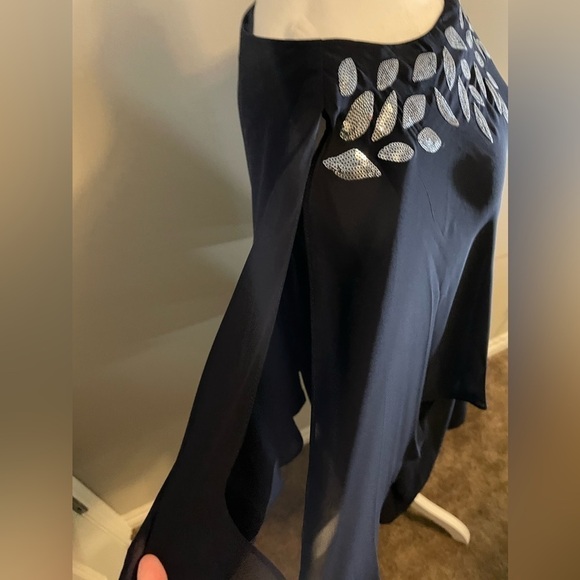 X by Xscape Navy Blue Sheath Dress with Sequins Size 14 - Picture 4 of 7